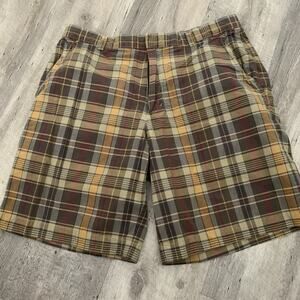 Banana Republic Madras Shorts Mens Size 34 Brown Gold Plaid Lightweight Cotton